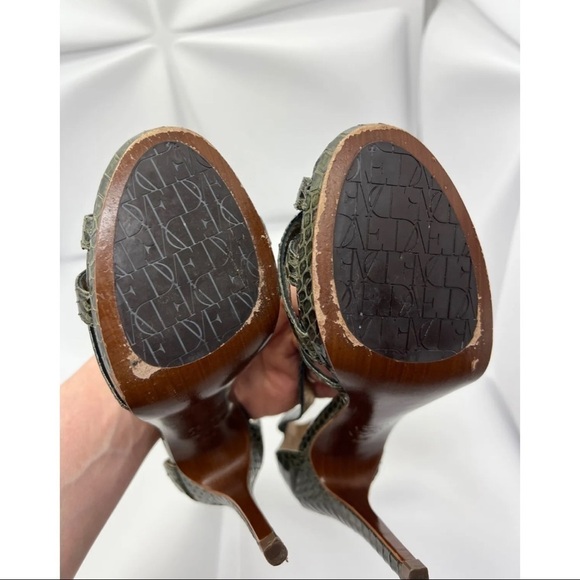 Diane von Furstenberg Sz 5.5 M Green Snake Snakeskin Embossed Heeled Sandals - Picture 8 of 11